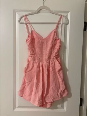 Women's Pink Romper with Smocked Bodice
